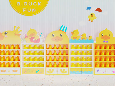 现代小黄鸭玩具展示柜 货架 卡通柜子