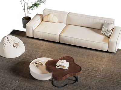 现代布艺双人沙发 茶几组合