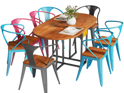 工业风loft椭圆形餐桌椅组合