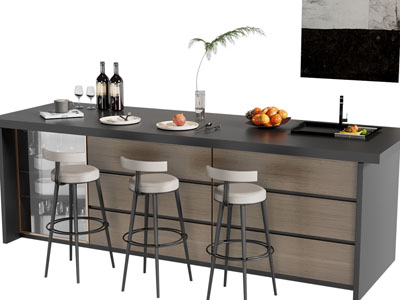 现代带收纳柜的吧台吧椅组合