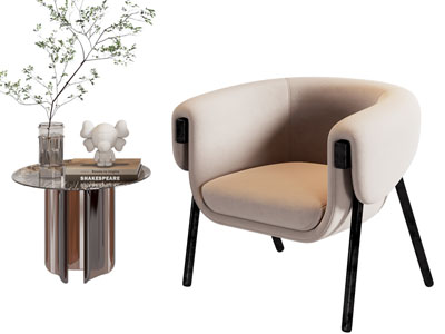 现代单人沙发 边几