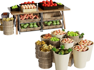 现代水果蔬菜展柜 货架 收纳篮 水果框子