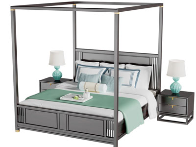 新中式实木双人床 床头柜