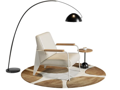 现代休闲椅子 落地灯 边几