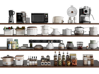 现代咖啡机 烤箱 电饭锅 碗碟 调料瓶 餐具组合