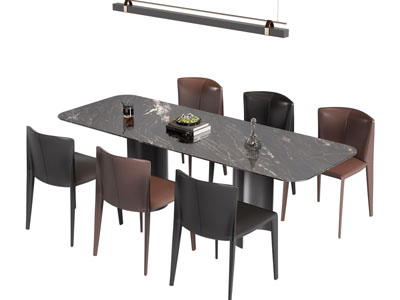 现代大理石六人位餐桌椅组合