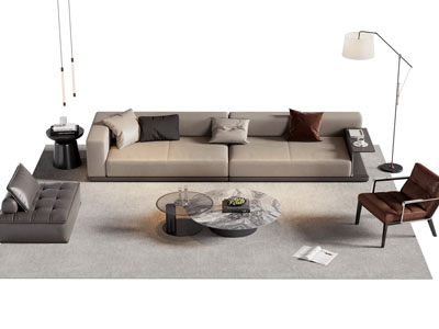 现代双人沙发 休闲椅子 落地灯和茶几组合