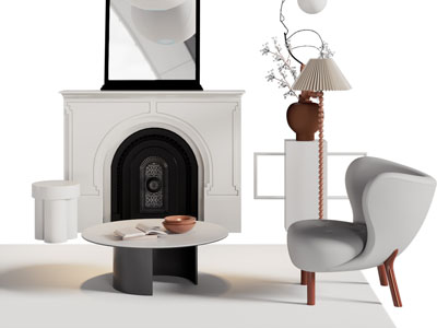 现代壁炉火炉 休闲椅子 茶几