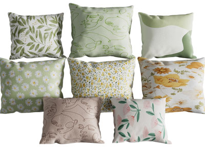 现代方形花朵图案的靠垫抱枕3d模型 现代方形花朵图案的靠垫抱枕