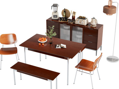 现代中古风餐桌椅组合 餐边柜