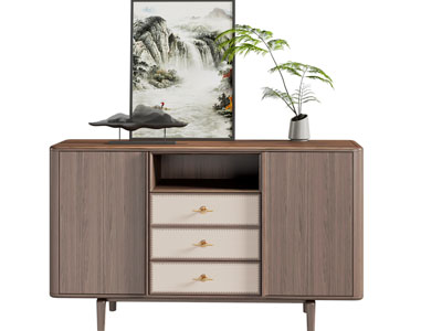 新中式中古风玄关柜 边柜3d模型 新中式中古风玄关柜 边柜