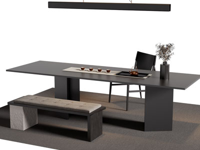 现代长方形茶桌椅组合