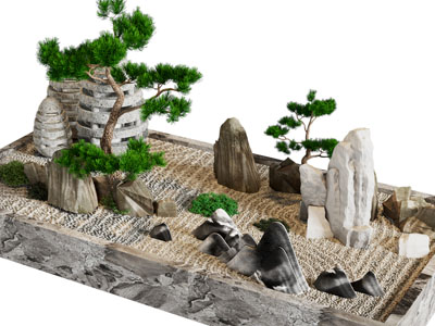 新中式假山 松树 景观园艺小品