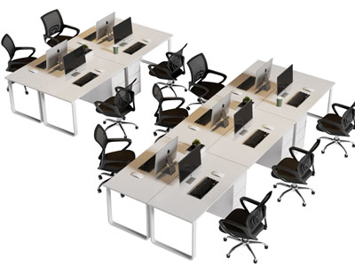 现代长方形四人 六人位办公桌椅组合