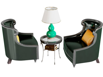 美式单人沙发 边几