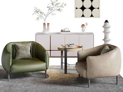 现代单人沙发 边几