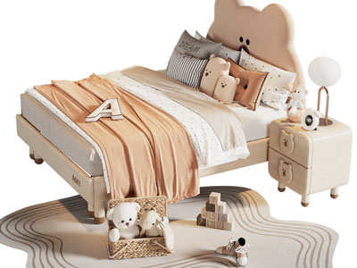 现代布艺儿童双人床 床头柜