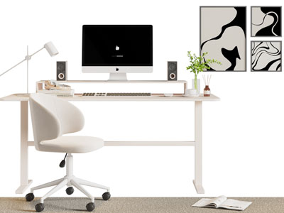 现代书桌椅组合3d模型 现代书桌椅组合