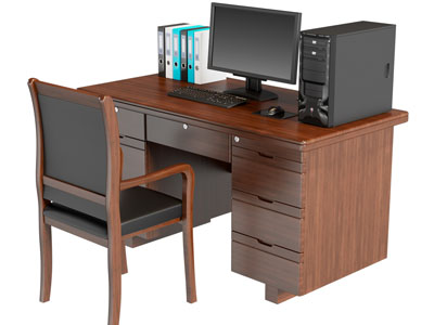 现代中古风电脑书桌椅组合3d模型 现代中古风电脑书桌椅组合