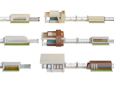 现代带警卫室的学校 公司大门