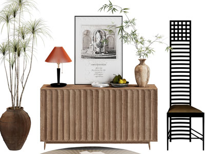 现代中古风玄关柜 边柜 休闲椅子3d模型 现代中古风玄关柜 边柜 休闲椅子