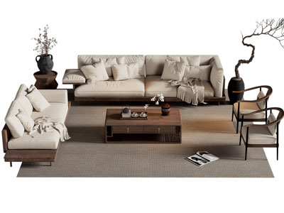 侘寂风双人沙发 休闲椅子和茶几组合