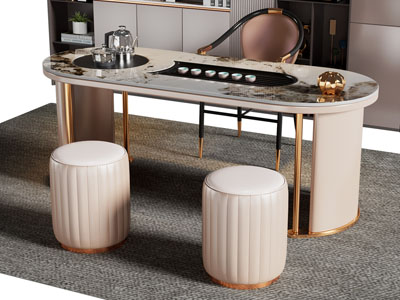 现代轻奢椭圆形茶桌椅组合