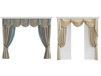 欧式布艺窗帘窗纱3d模型 欧式布艺窗帘窗纱