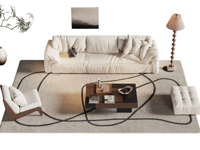 侘寂风中古多人沙发 休闲椅子和茶几组合