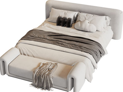 现代布艺双人床 床尾凳