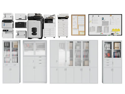 现代文件柜 办公电器 便签墙 办公用品3d模型 现代文件柜 办公电器 便签墙 办公用品