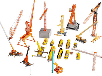 现代工程机械车 起重机 吊车 挖掘机 塔吊
