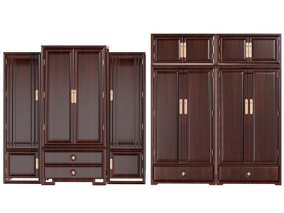 新中式实木衣柜3d模型 新中式实木衣柜