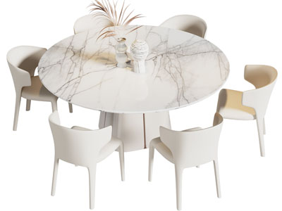 现代圆形大理石餐桌椅组合