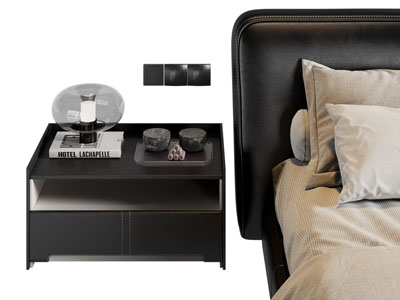 现代床头柜 床头灯 摆件组合