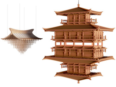 新中式建筑楼阁吊灯 挂件