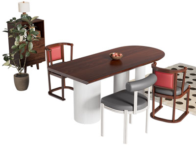 新中式中古风椭圆形餐桌椅组合