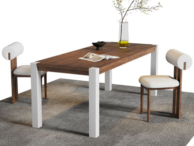 侘寂风中古长方形餐桌椅组合3d模型 侘寂风中古长方形餐桌椅组合