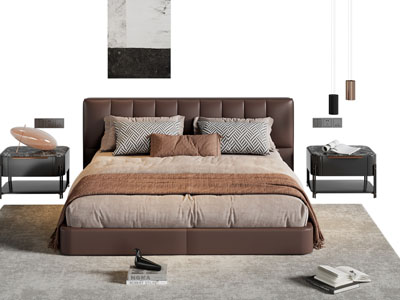 现代双人床 床头柜