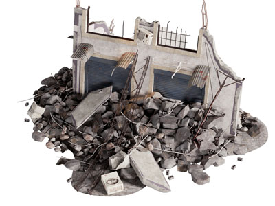 现代建筑垃圾 破旧墙垣 坍塌建筑 废墟残骸