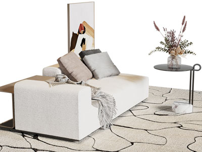 现代布艺贵妃椅 美人榻 边几