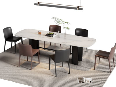 现代大理石餐桌椅组合