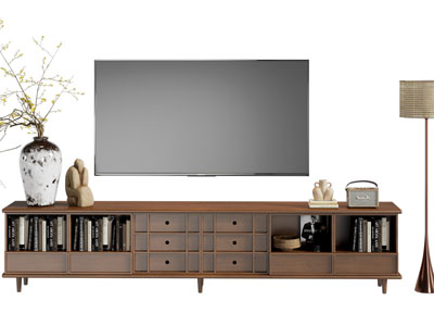 现代中古风实木电视柜 电视机