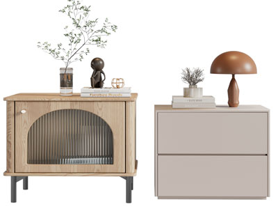 现代中古床头柜 摆件组合