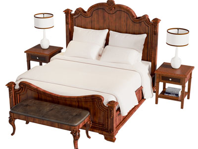 美式中古实木双人床 床头柜
