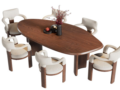 侘寂风椭圆形餐桌椅组合