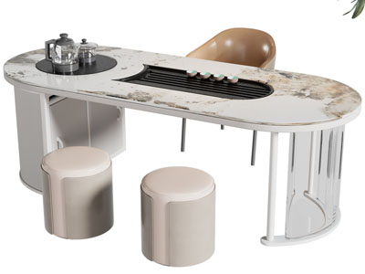 新中式椭圆形茶桌椅组合3d模型 新中式椭圆形茶桌椅组合