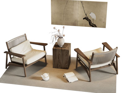 侘寂风休闲椅子 边几