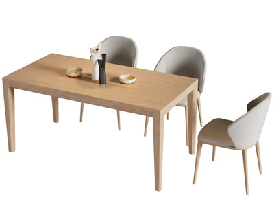 现代长方形实木餐桌椅组合3d模型 现代长方形实木餐桌椅组合