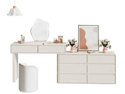 现代奶油风化妆 梳妆台3d模型 现代奶油风化妆 梳妆台